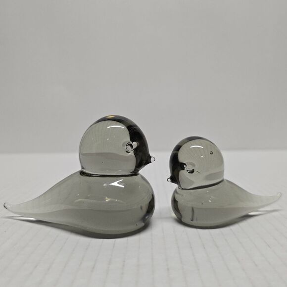 Reijmyre Glasbruk Sweden Smokey Gray Crystal Glass Bird Figurines Set Of 2 - Picture 1 of 9